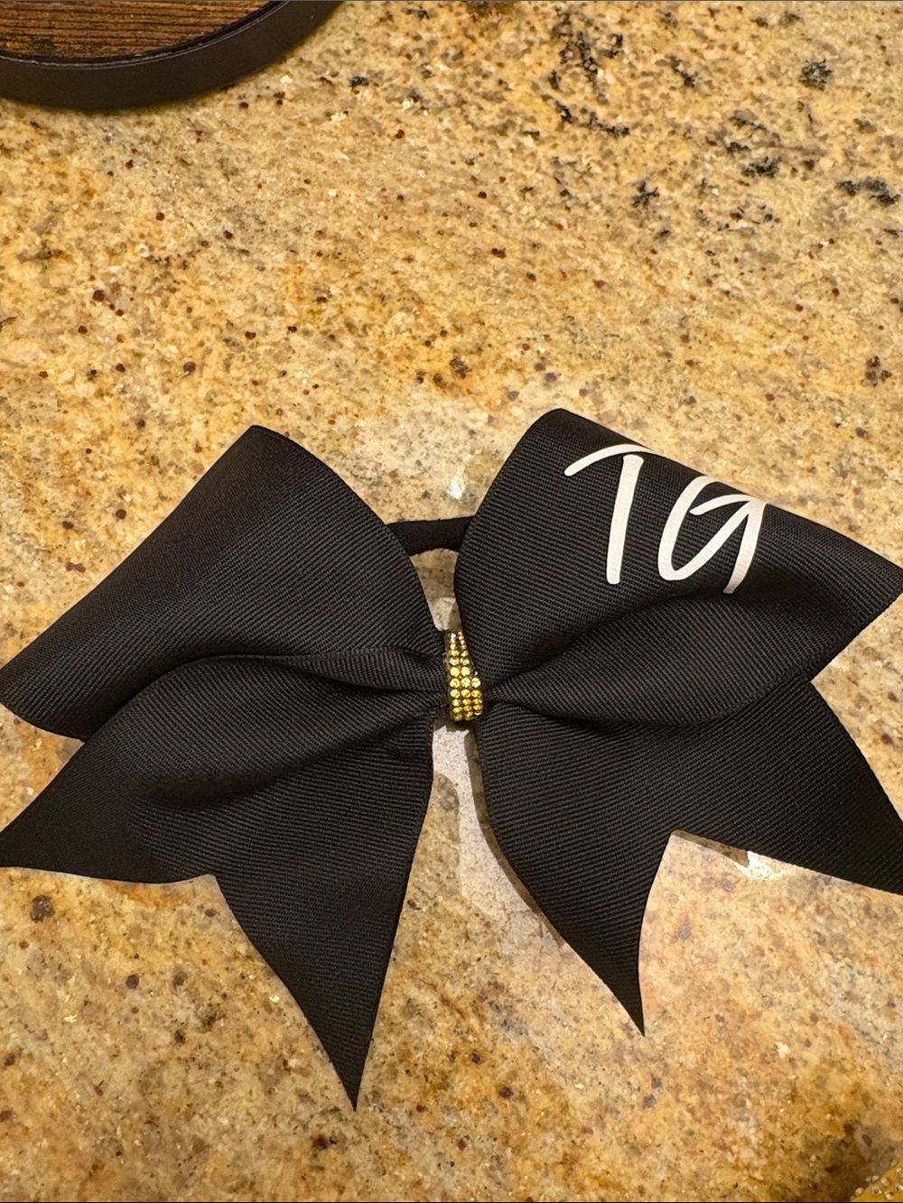 Top gun Black Cheer Bow with Gold Bead Center